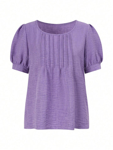 LUNE Ladies' Simple Everyday Pleated Shirt In Solid Color