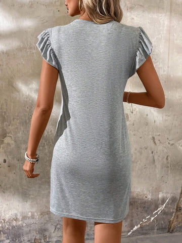 Ladies' Solid Color Flying Sleeve T-Shirt Dress