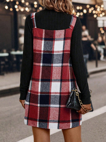Plaid Print Overall Dress & Tee