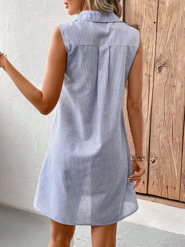 Ladies' Summer Blue Striped Shirt Dress Inspired Workwear