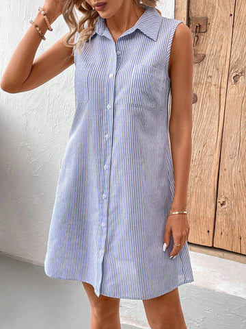 Ladies' Summer Blue Striped Shirt Dress Inspired Workwear