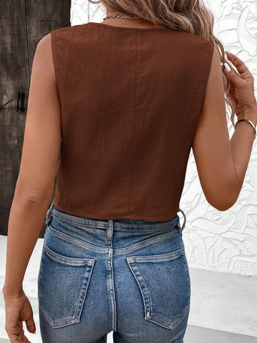 LUNE Ladies Summer Fashionable Breathable Minimalist Sleeveless Single-Breasted Blouse