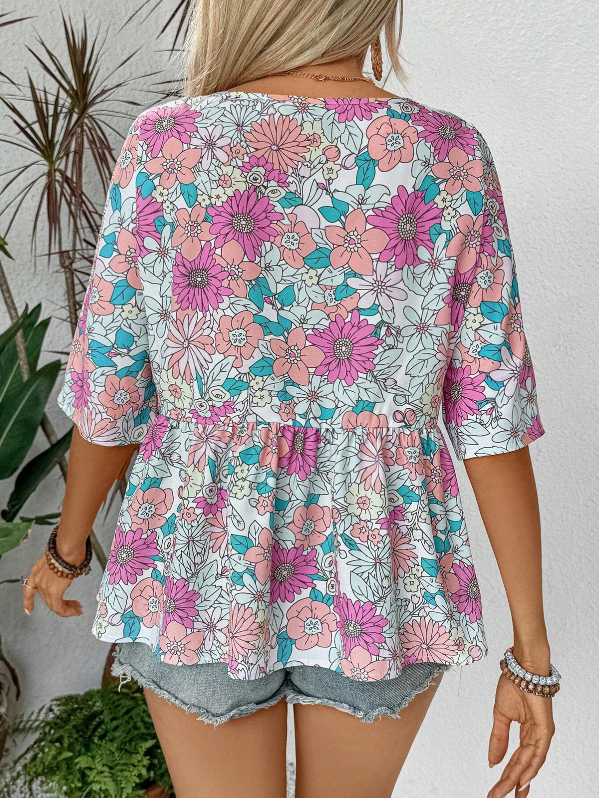 LUNE Ladies" Summer Round Neck Flower Pattern Printed Shirt