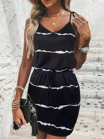 Ladies' Tie-Dye & Knotted Shoulder Strap Cami Dress
