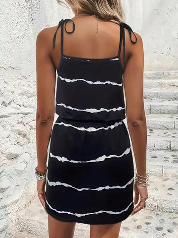 Ladies' Tie-Dye & Knotted Shoulder Strap Cami Dress