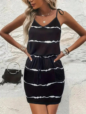 Ladies' Tie-Dye & Knotted Shoulder Strap Cami Dress