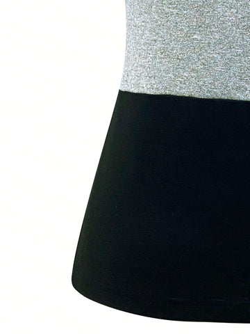 Ladies' Two Piece Set Of Color Block Letter Printed Vest And Shorts