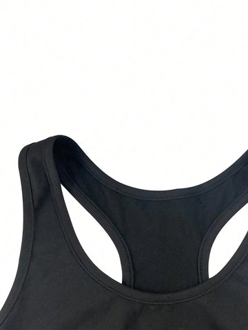 Ladies' Two Piece Set Of Color Block Letter Printed Vest And Shorts