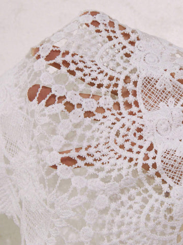 LUNE Ladies' Vacation Leisure Solid Color Off Shoulder Lace Patchwork Shirt