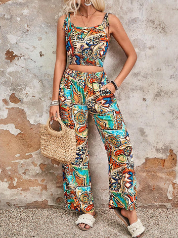 Ladies' Vacation Style Bandeau Top And High Waist Shorts Set