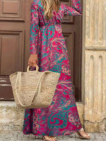 Ladies' Wrap Style Paisley Print Dress With Waist Tie