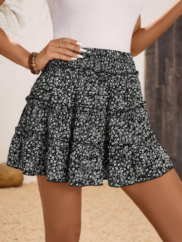 LUNE Layered & Pleated Ditsy Floral Women's Skirt