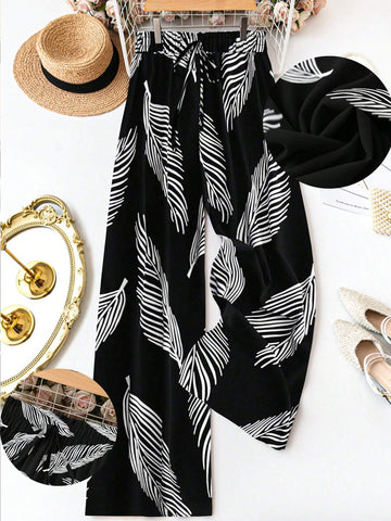 LUNE Leaf Print Wide Leg Pants