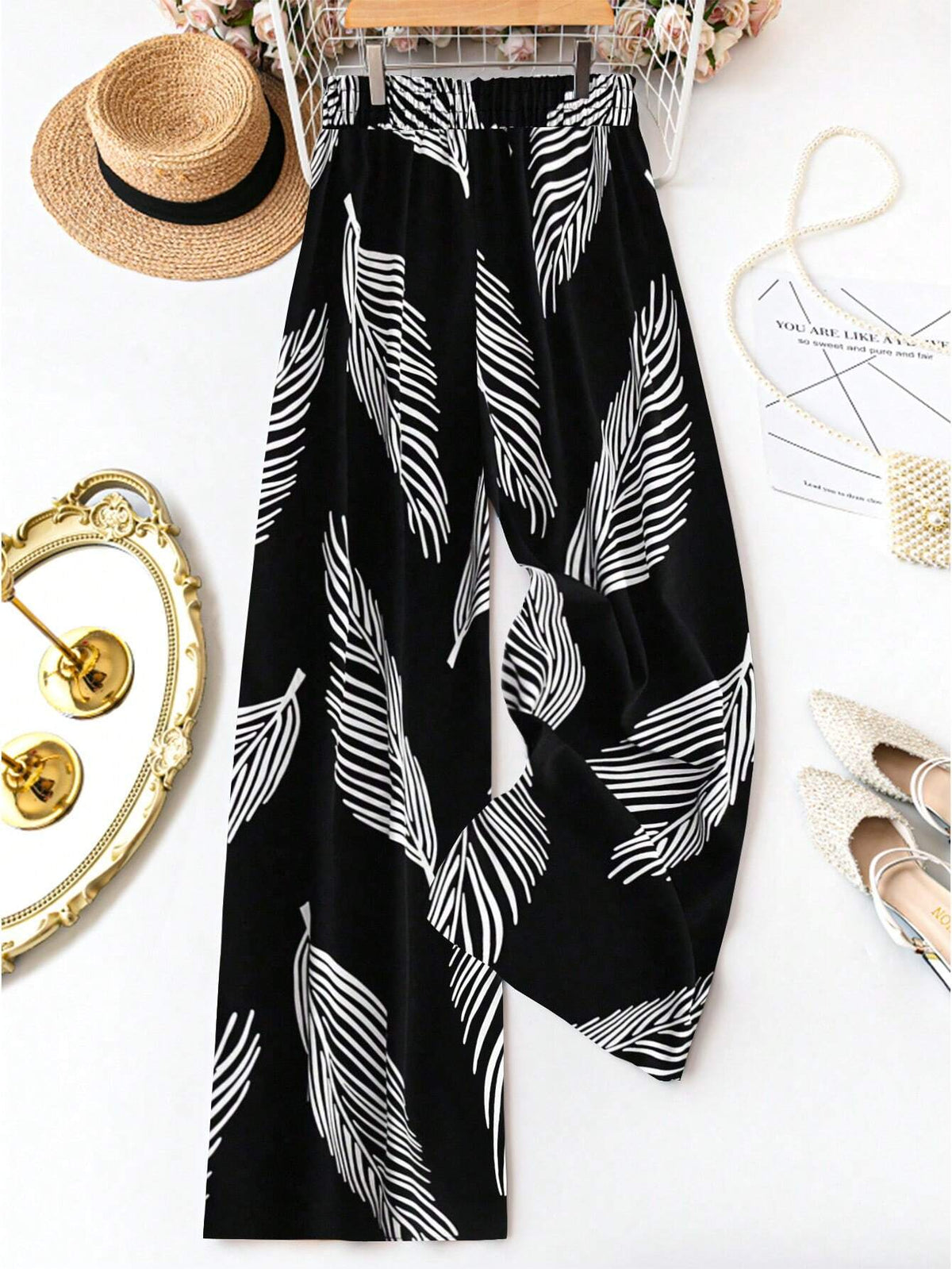 LUNE Leaf Print Wide Leg Pants