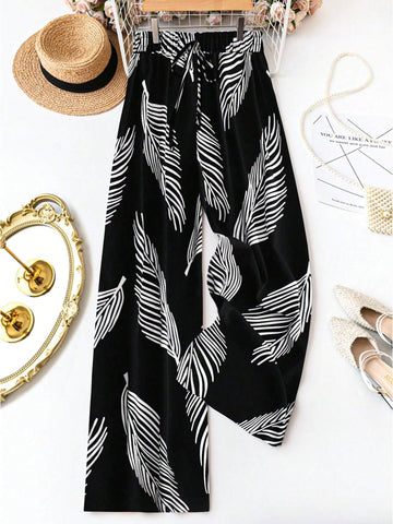 LUNE Leaf Print Wide Leg Pants