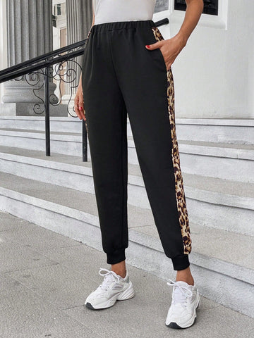 LUNE Leopard Print Contrast Side Seam Sweatpants