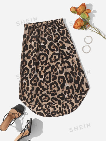 LUNE Leopard Print Curved Hem Skirt