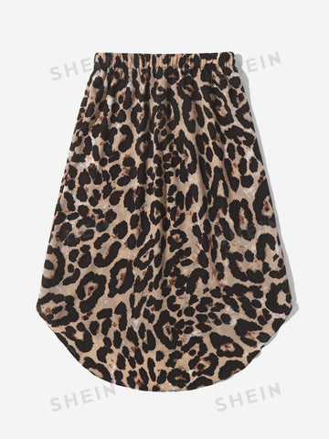 LUNE Leopard Print Curved Hem Skirt