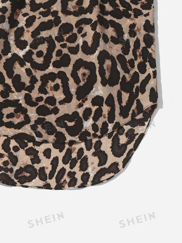 LUNE Leopard Print Curved Hem Skirt