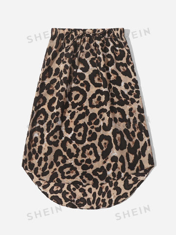 LUNE Leopard Print Curved Hem Skirt