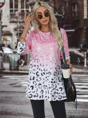 Leopard Print Ombre Longline Tee