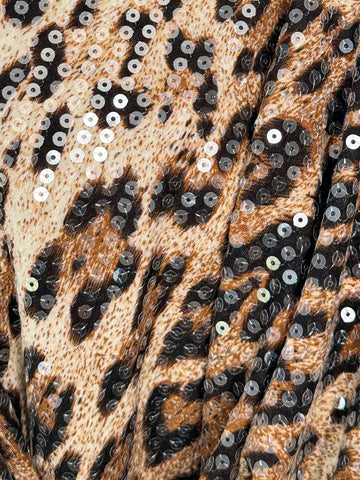 Leopard Print Sequin Contrast Trim Bodycon Party Dress For Women