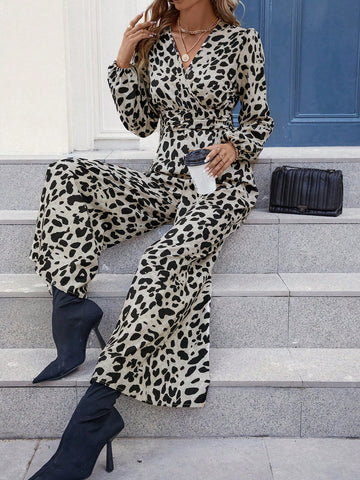 Leopard Print Surplice Neck Jumpsuit