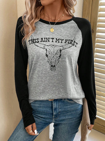 Letter & Animal Graphic Raglan Sleeve Tee