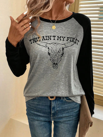 Letter & Animal Graphic Raglan Sleeve Tee