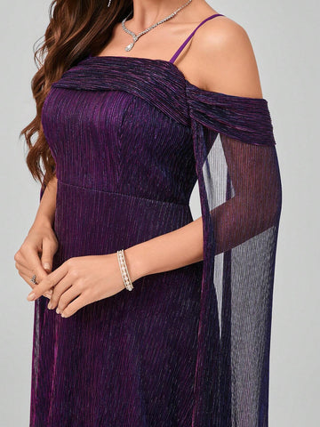 Long Dress With Spaghetti Straps, Flutter Sleeves, A-Line Skirt And Flowing Hem