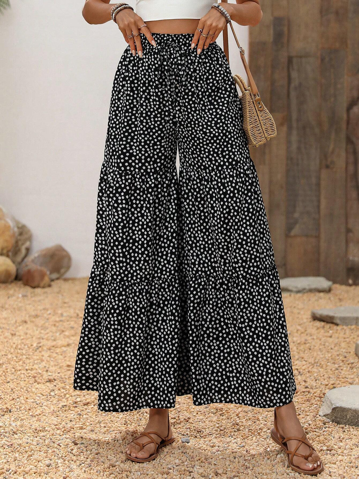 LUNE Long Floral Patchwork Drawstring Pants