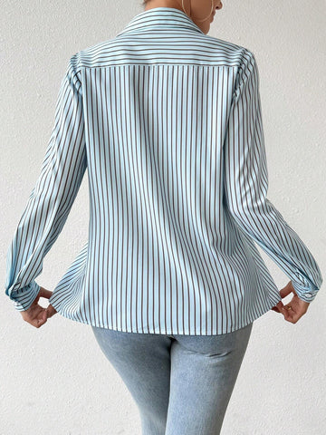 LUNE Long Sleeve Button-Front Printed Stripe Casual Shirt
