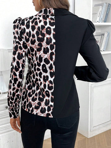 LUNE Long Sleeve Color Block Button-Up Shirt, Casual Daily Wear