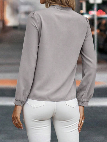 LUNE Long Sleeve Simple Casual Front Tie Front Button Solid Color Shirt