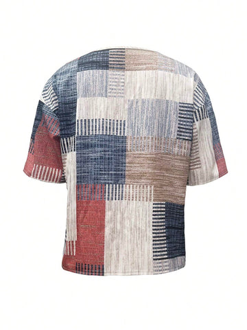 LUNE Loose Casual Round Neck Short Sleeve Geometric Printed Women's Shirt