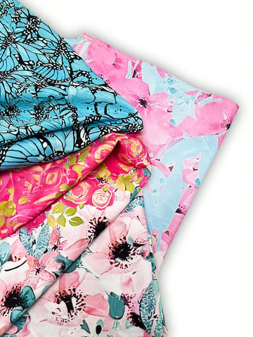 Loose Fit V-Neck Batwing Sleeve Butterfly & Flower Print Dress With Split Hem For Spring/Summer