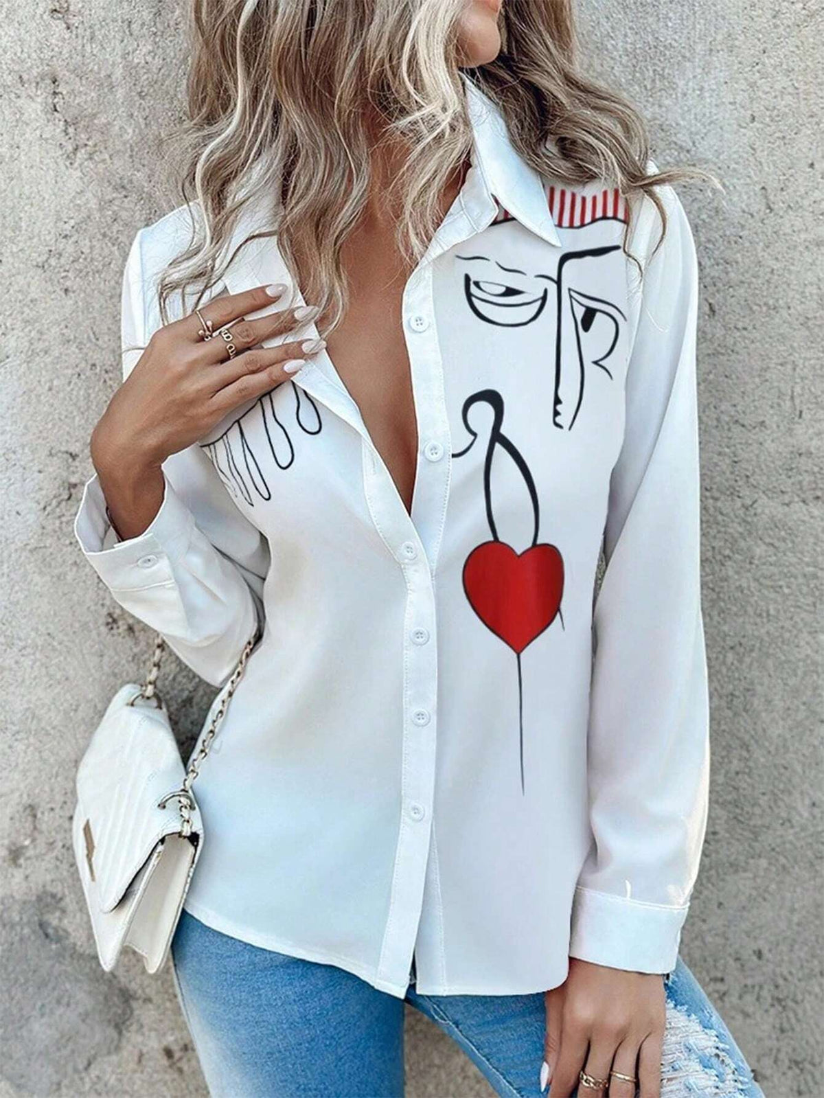 LUNE Men's Long Sleeve Printed Casual Shirt With Full-Zipper Fron