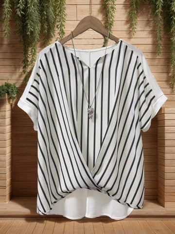 LUNE Minimalist Cross Hem Striped Color Block Casual Shirt With Clean Cut Design