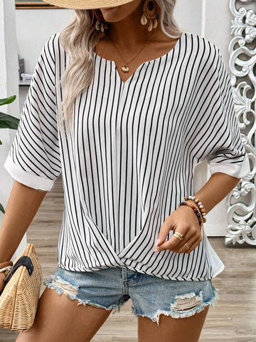 LUNE Minimalist Cross Hem Striped Color Block Casual Shirt With Clean Cut Design