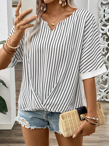 LUNE Minimalist Cross Hem Striped Color Block Casual Shirt With Clean Cut Design