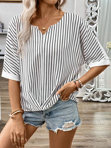 LUNE Minimalist Cross Hem Striped Color Block Casual Shirt With Clean Cut Design