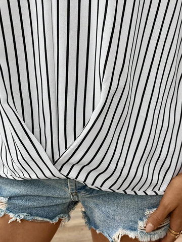 LUNE Minimalist Cross Hem Striped Color Block Casual Shirt With Clean Cut Design