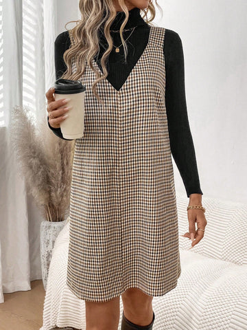 New Flannel Plaid Suspender Short Dress