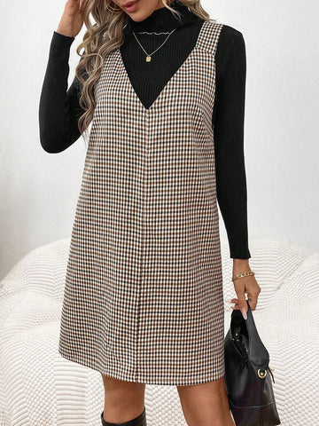 New Flannel Plaid Suspender Short Dress