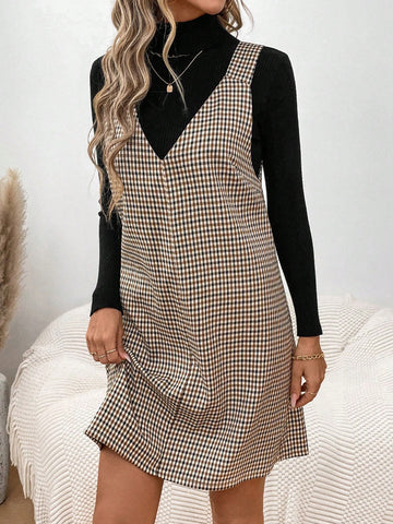 New Flannel Plaid Suspender Short Dress