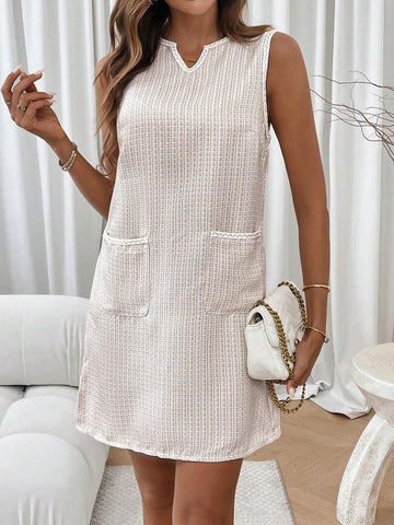 Notched Neckline Pocket Patched Dress For Summer