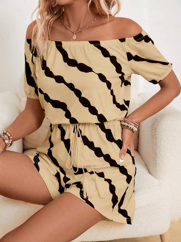 Off-Shoulder Short Sleeve Jumpsuit Shorts