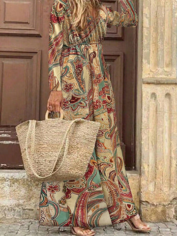 Paisley Pattern Printed Long Sleeve Dress