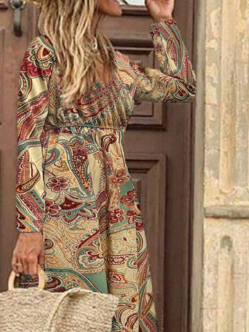 Paisley Pattern Printed Long Sleeve Dress