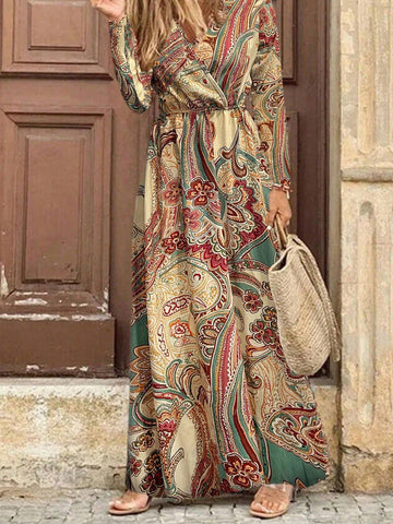 Paisley Pattern Printed Long Sleeve Dress